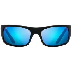Lunettes De Soleil Maui Jim Peahi Black Matte Rubber Bleu Hawai Minéral SuperThin